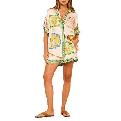 Damen Sommer Set Kurzarm-Oberteil Leichte Hose Eveloria