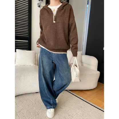 Damen Hoodie Kuschelig Halbreißverschluss Bequem Grau