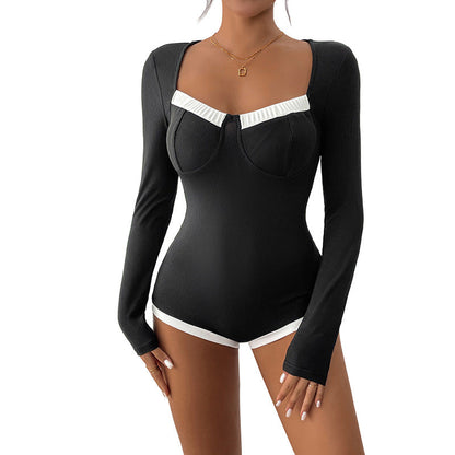 Damen Bodysuit Langärmlig Spitze Elegant Eveloria
