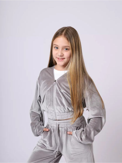 Damen Velours Sweatanzug mit Kapuze Elastisch Eveloria