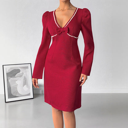 Damen Kleid Figurbetont Elegante Schleife Eveloria