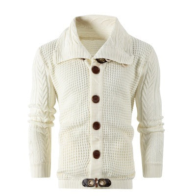 Herren Strickcardigan Schalkragen Große Holzknöpfe Beige