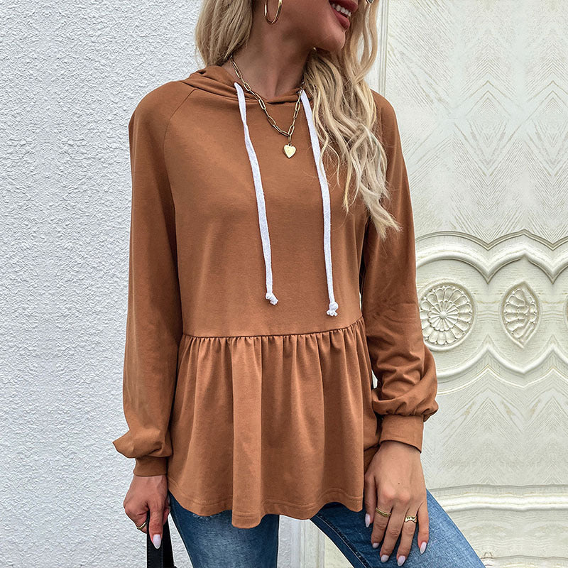 Damen Hoodie Volantdetails Grau Eveloria