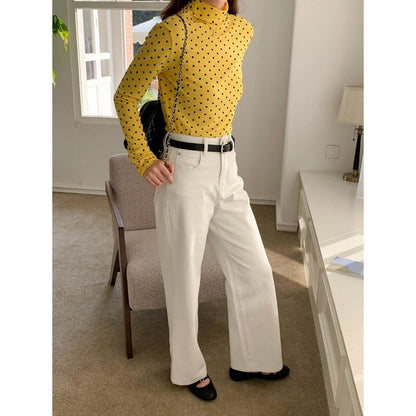 Damen Turtleneck Pullover Langarm Polkadots Eveloria