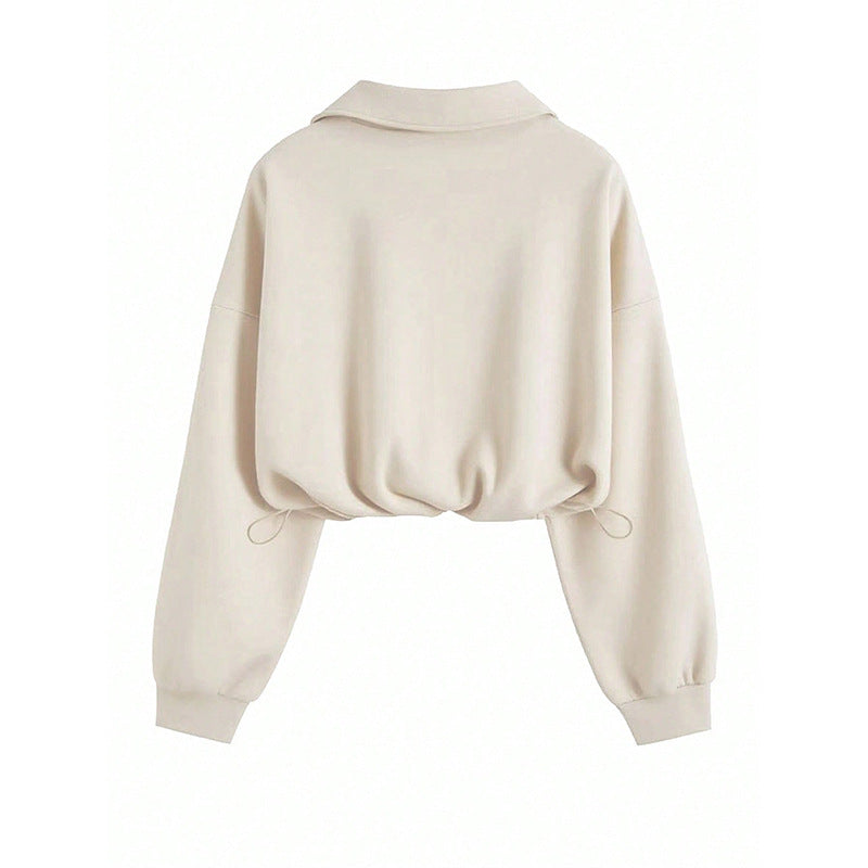 Damen Pullover Halbzipp mit Gummizug Grau Eveloria