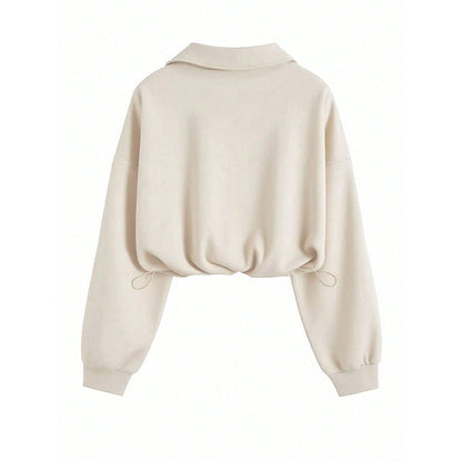Damen Pullover Halbzipp mit Gummizug Grau Eveloria