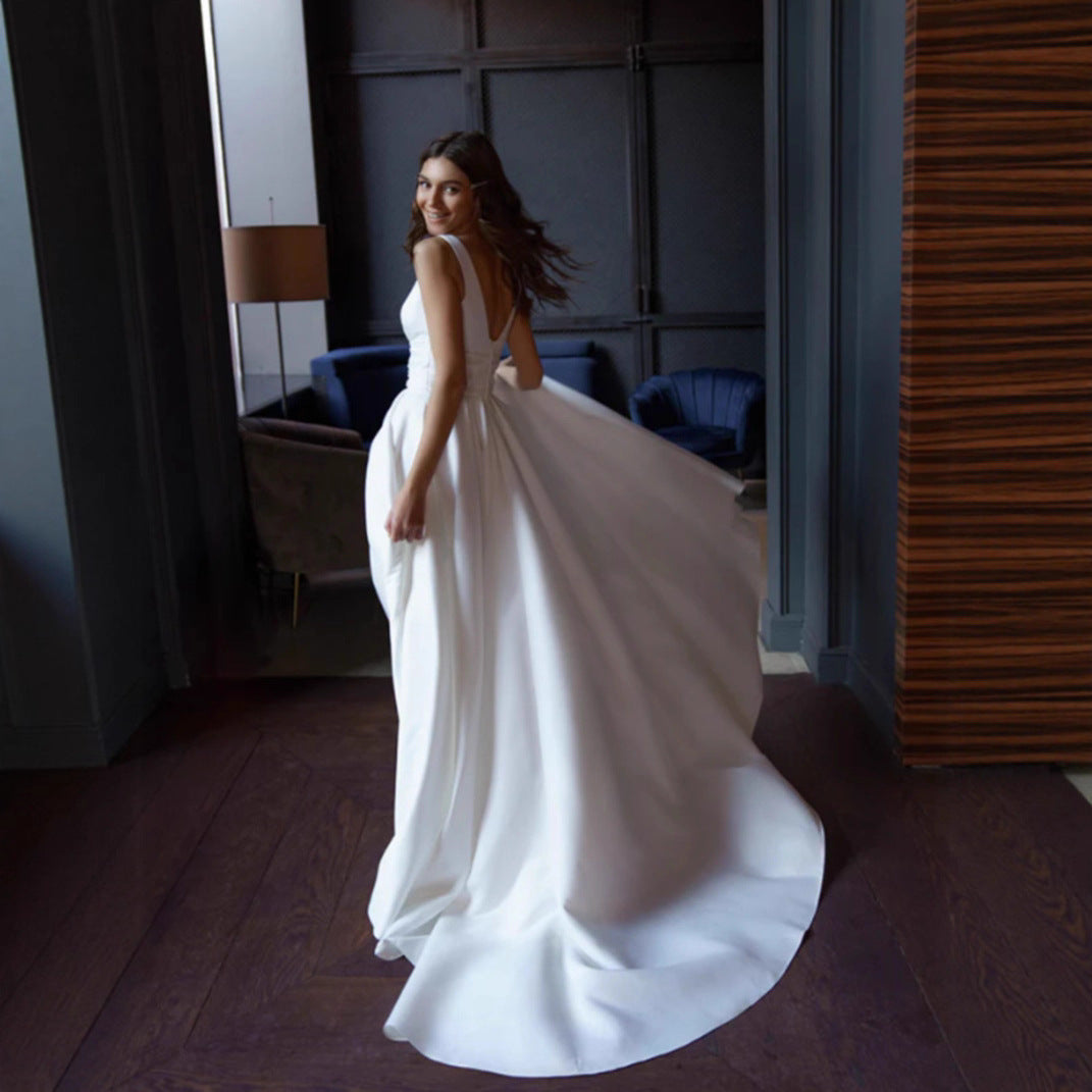 Eveloria Damen Hochzeitskleid V-Ausschnitt Seitenschlitz