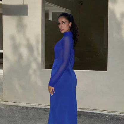 Damen Maxikleid Transparente Ärmel Raffinierte Drapierung Eveloria