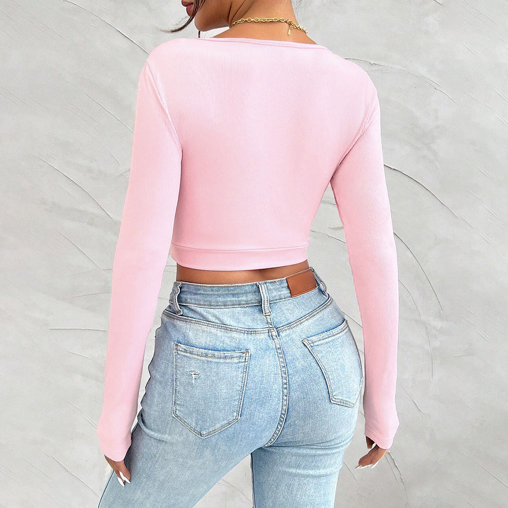Damen Crop- Langarm Raffungen Eveloria