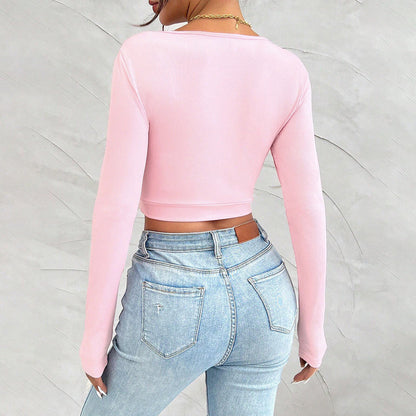Damen Crop- Langarm Raffungen Eveloria