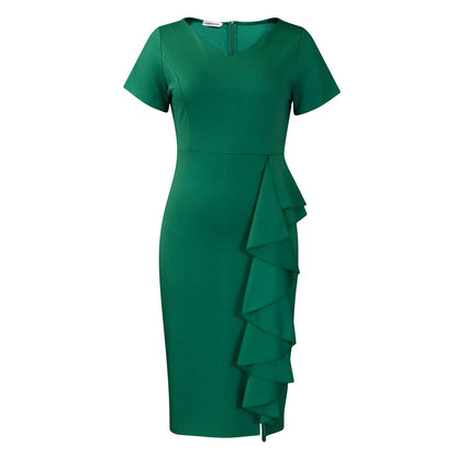 Damen Etuikleid Asymmetrisches Rüschendesign Eveloria