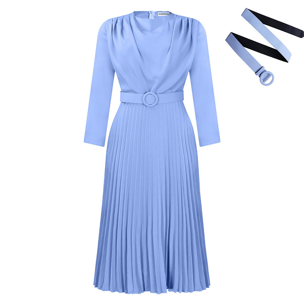 Damen Plisseekleid mit Gürtel und Falten Elegantes Damenkleid