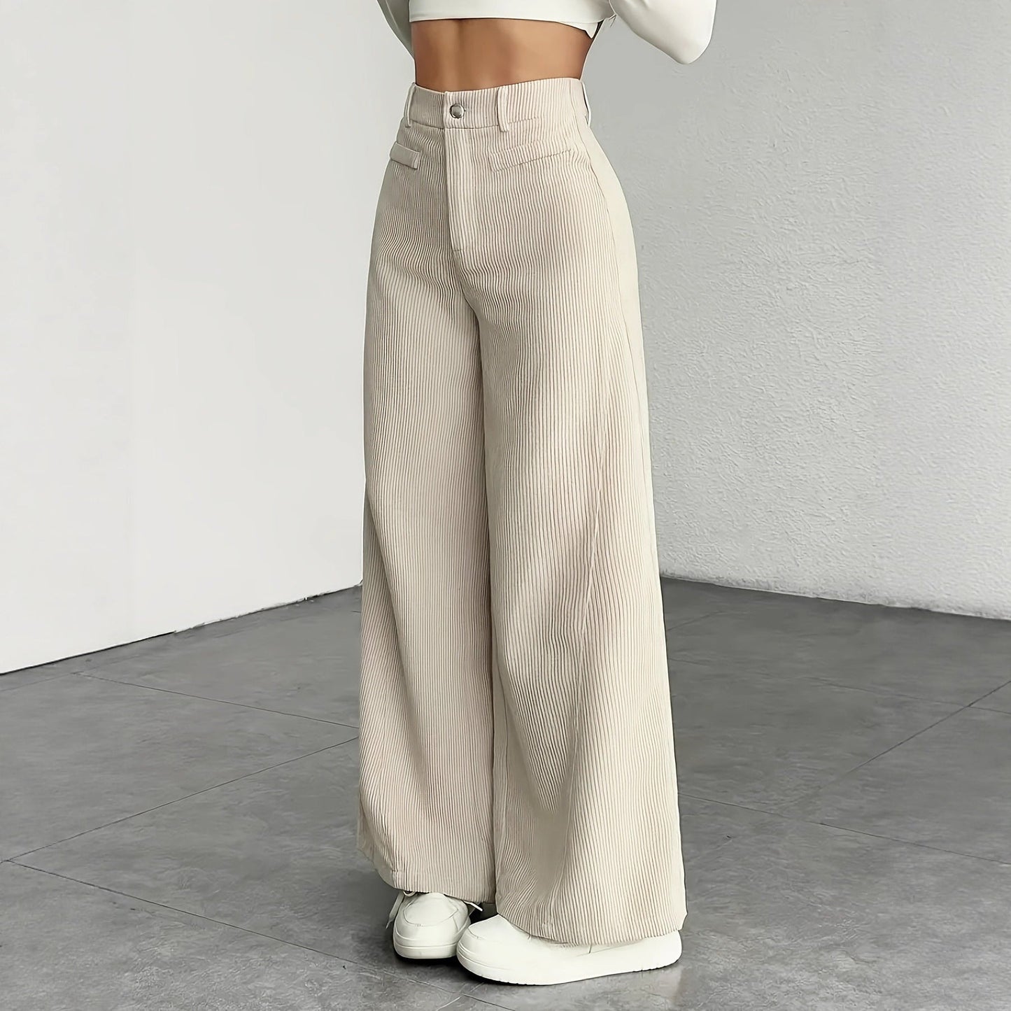 Damen Cordhose Weite Passform Hoher Bund Langer Schnitt
