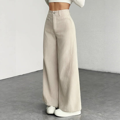 Damen Cordhose Weite Passform Hoher Bund Langer Schnitt