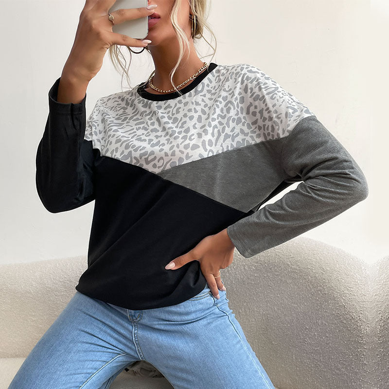 Damen Langarmshirt Leoprint Blockstreifen Eveloria