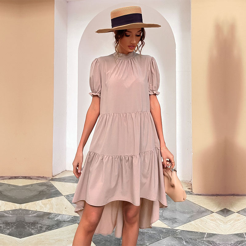 Damen Sommerkleid Puffärmel Asymmetrisch