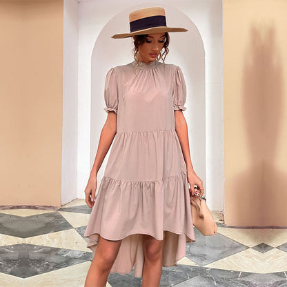 Damen Sommerkleid Puffärmel Asymmetrisch