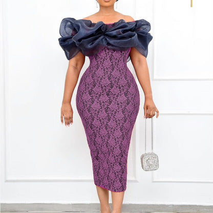 Damen Cocktailkleid Puffärmel Floralmuster Eveloria