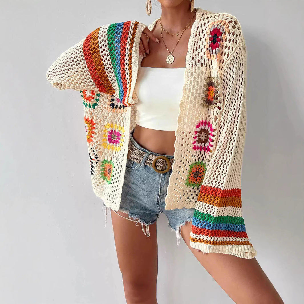 Damen Cardigan Blumenmuster Weite Ärmel