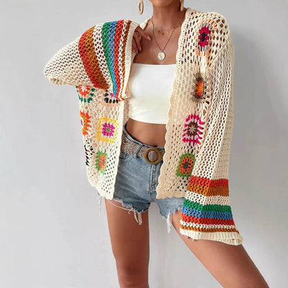 Damen Cardigan Blumenmuster Weite Ärmel