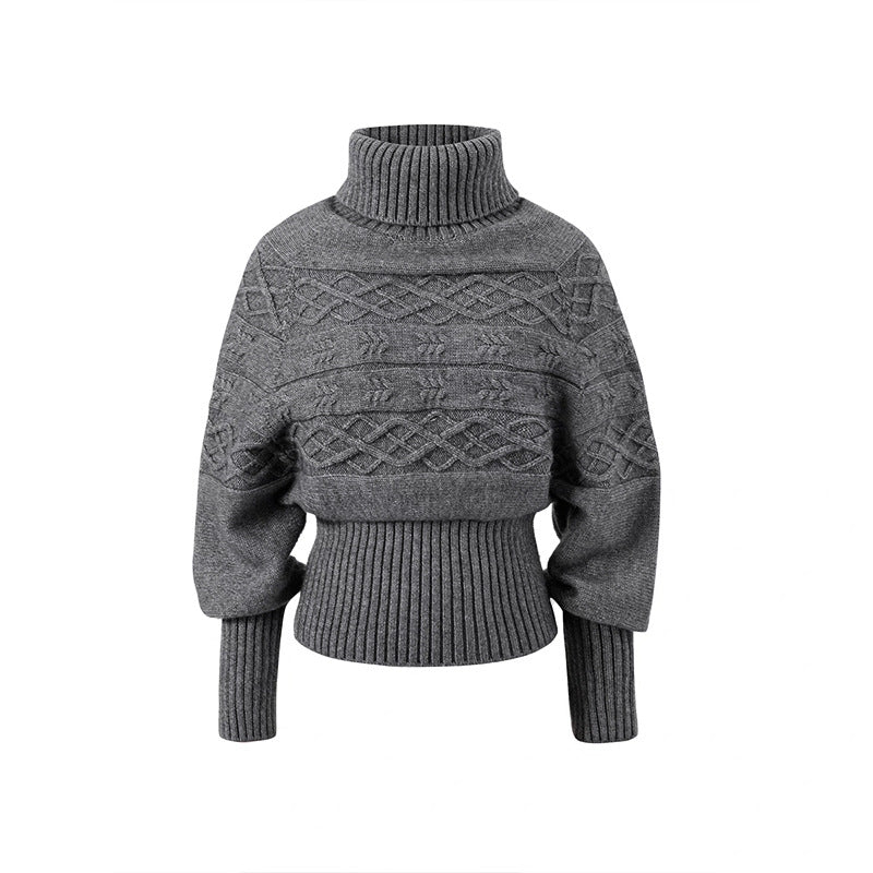 Damen Grobstrickpullover Hochkragen Kabelmuster