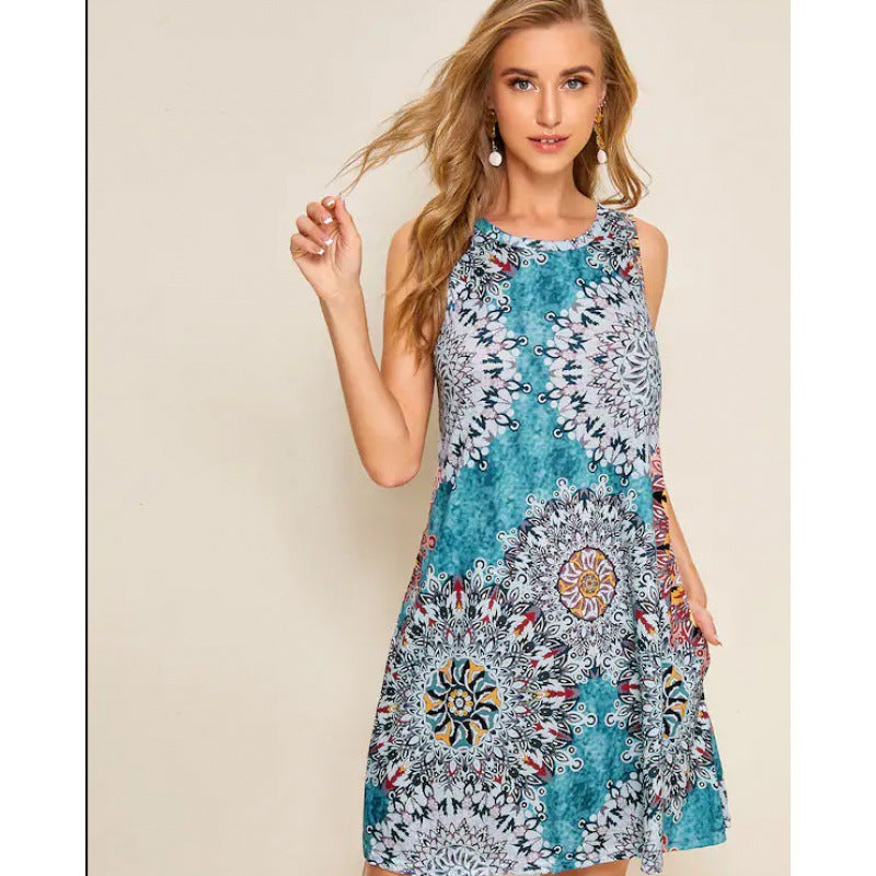 Damen A-Linien Kleid bunt Mandala-Design Sommer
