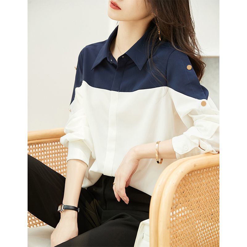 Damen Blusenshirt Farbblock-Design Eveloria