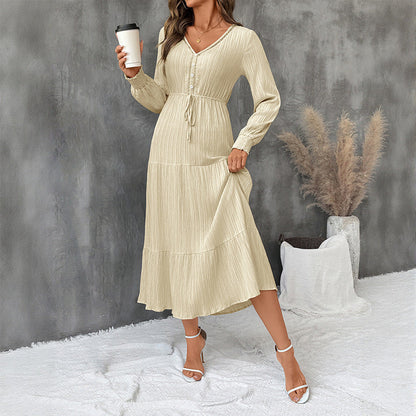 Damen Midi-Kleid Elastisch Taillenzug Schleppe Eveloria