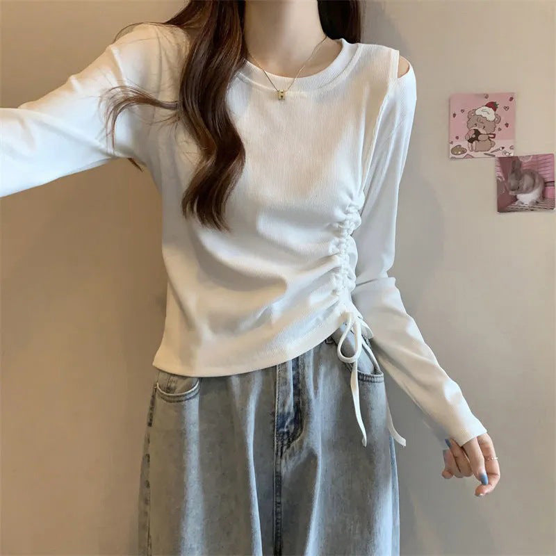 Damen Langarmshirt Rüschendetail Lässig
