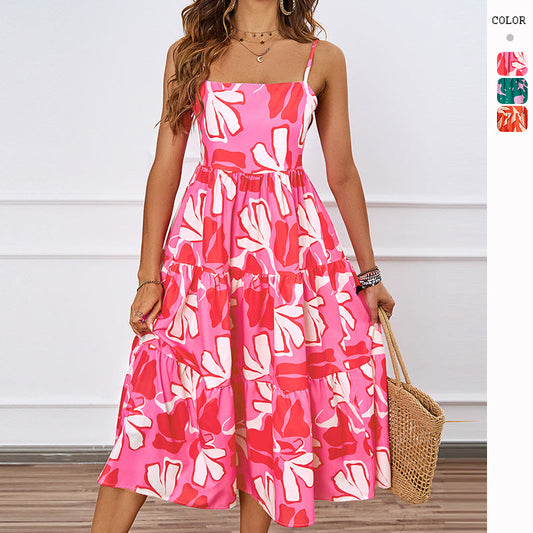 Damen Midikleid Floralmuster Voluminöser Rock Eveloria - Eveloria