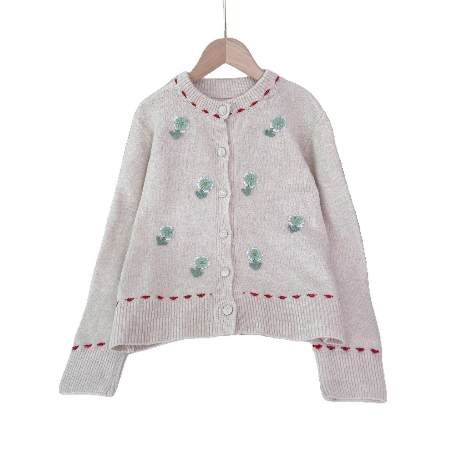 Damen Strickjacke Florales Muster Knopfverschluss
