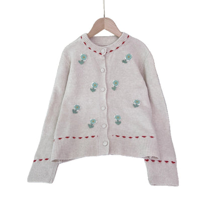 Damen Strickjacke Florales Muster Knopfverschluss