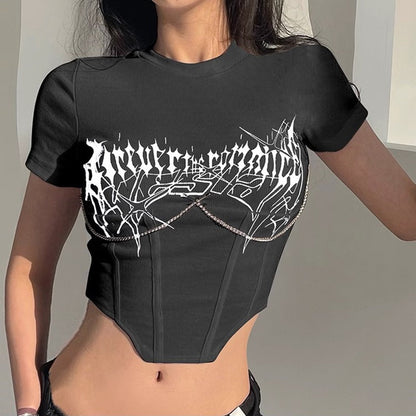 Damen Cropped Künstlerdruck Figurbetont Eveloria