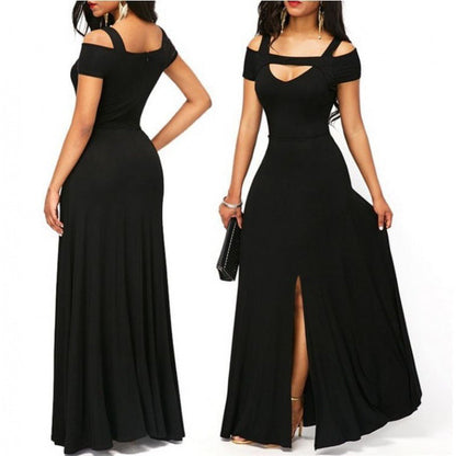 Damen Maxikleid Schulterfrei Elegant Schlitz Eveloria