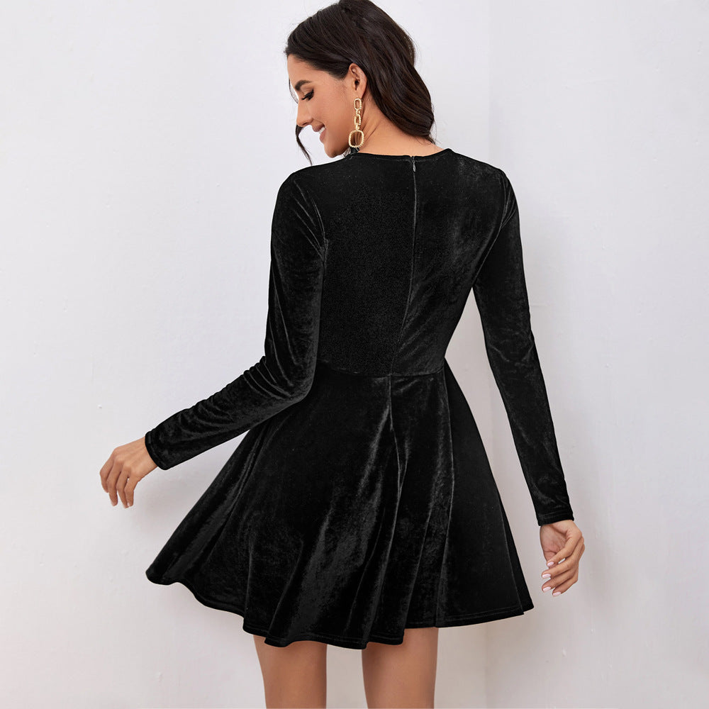 Damen Samtkleid Elastischer Gürtel Eleganter Schnitt Eveloria