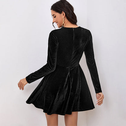 Damen Samtkleid Elastischer Gürtel Eleganter Schnitt Eveloria