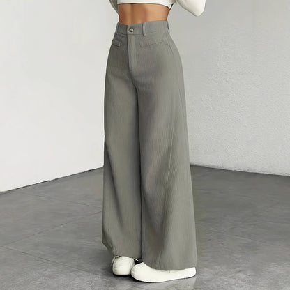 Damen Cordhose Weite Passform Hoher Bund Langer Schnitt