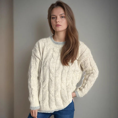 Damen Grobstrickpullover Zopfdesign Großzügig Eveloria