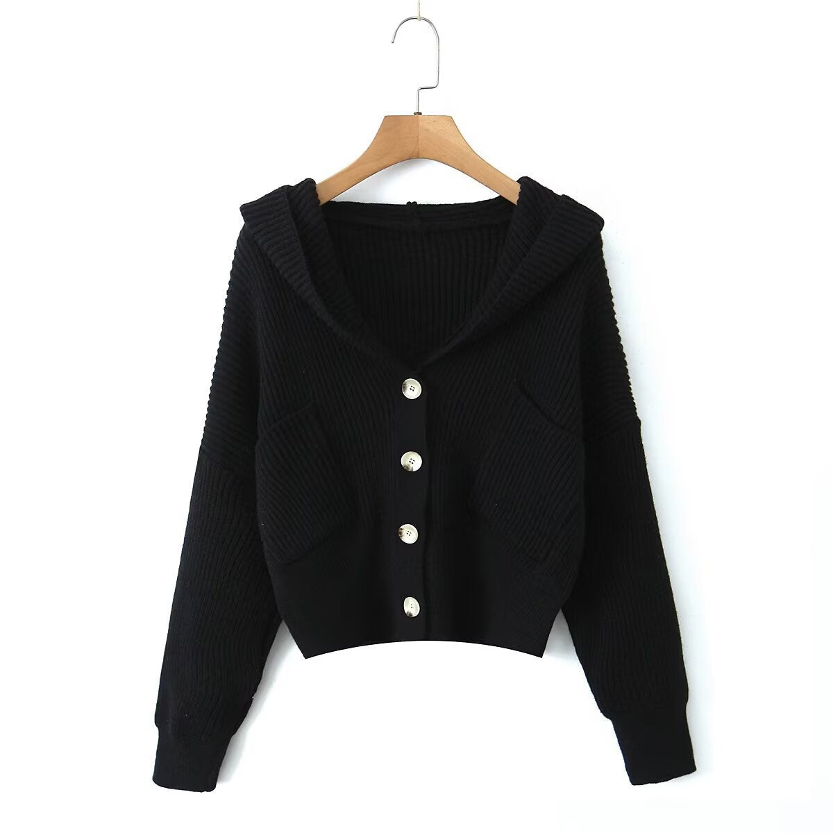 Damen Kuschelige Strickjacke mit Kapuze und Knopfverschluss