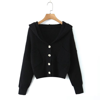 Damen Kuschelige Strickjacke mit Kapuze und Knopfverschluss