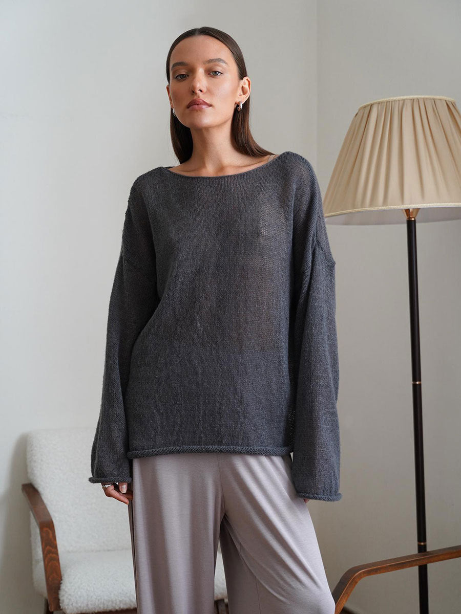 Damen Strickpullover Weites Design Luftiger Look Eveloria