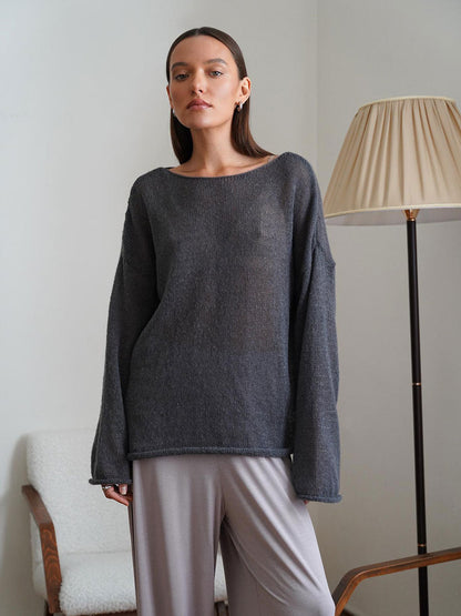 Damen Strickpullover Weites Design Luftiger Look Eveloria