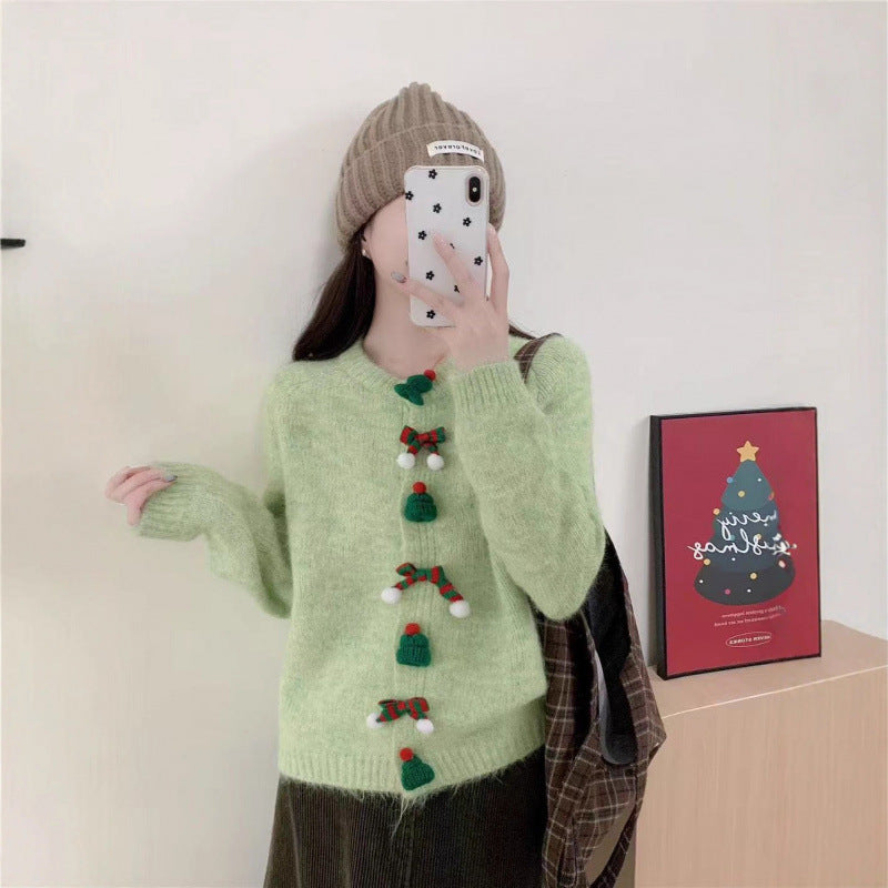 Damen Strickjacke Festliche Applikationen Knöpfe Eveloria