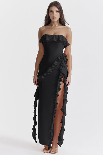 Damen Maxikleid Rüschen Off-Shoulder