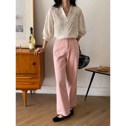Damen High-Waist Jeans Weites Bein Eveloria