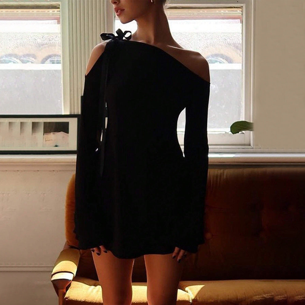 Damen Minikleid Schulterfrei Rüschen Elegant