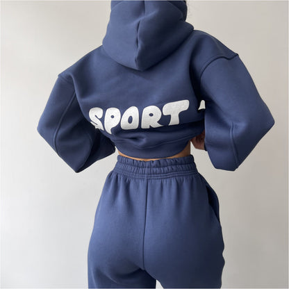 Damen Sport-Hoodie-Set Weiches Material Hochtaillierte Jogginghosen