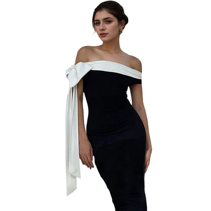 Damen Maxikleid Off-Shoulder Design Schleifenakzent Elegantes Eveloria