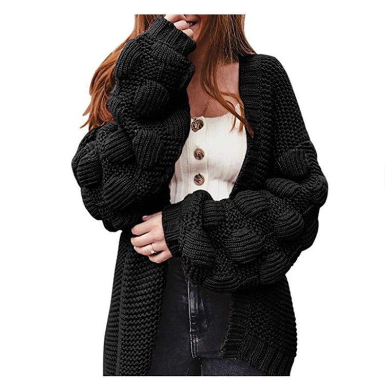 Damen Strickcardigan Voluminöse Ärmel Elegante Silhouette
