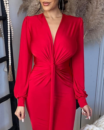 Damen Abendkleid V-Ausschnitt Schlitz Eveloria